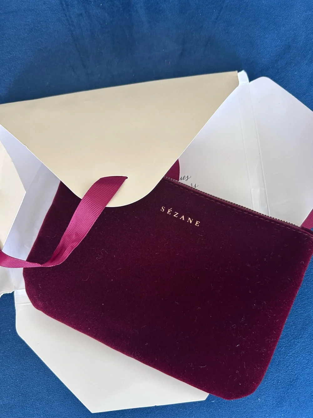 Sézane Burgundy Red Velvet Pouch Clutch